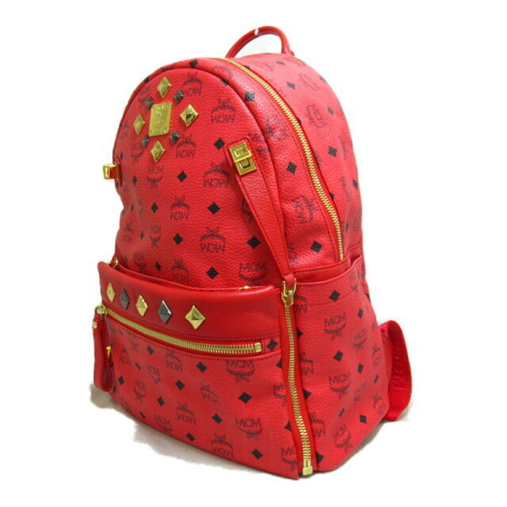 Mcm Rucksack Backpack Leather Backpack Studs Red … - image 2